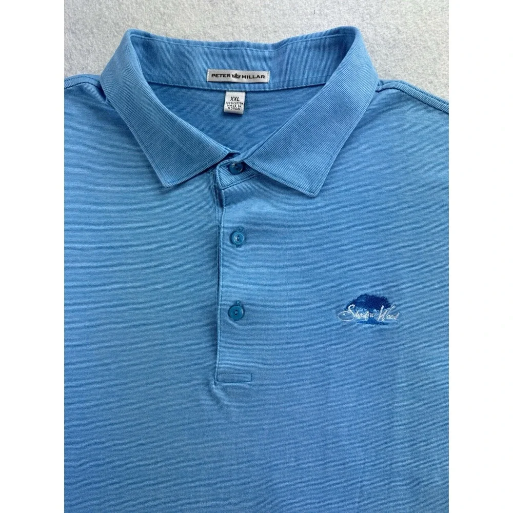 Peter Millar Mens Polo Shirt Size XXL Light Blue 100% Cotton Shadow‎ Wood Logo